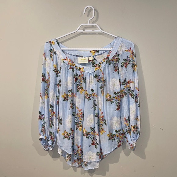 Anthropologie Maeve Blue Striped Floral Print Blouse - Women’s Size 0 - Picture 2 of 10